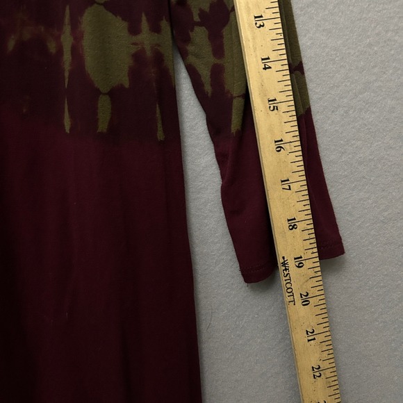 OSO Casuals Tie Dye Tunic Top S Olive Green Burgundy Sharkbite Hem 3/4 Sleeve - Picture 6 of 13